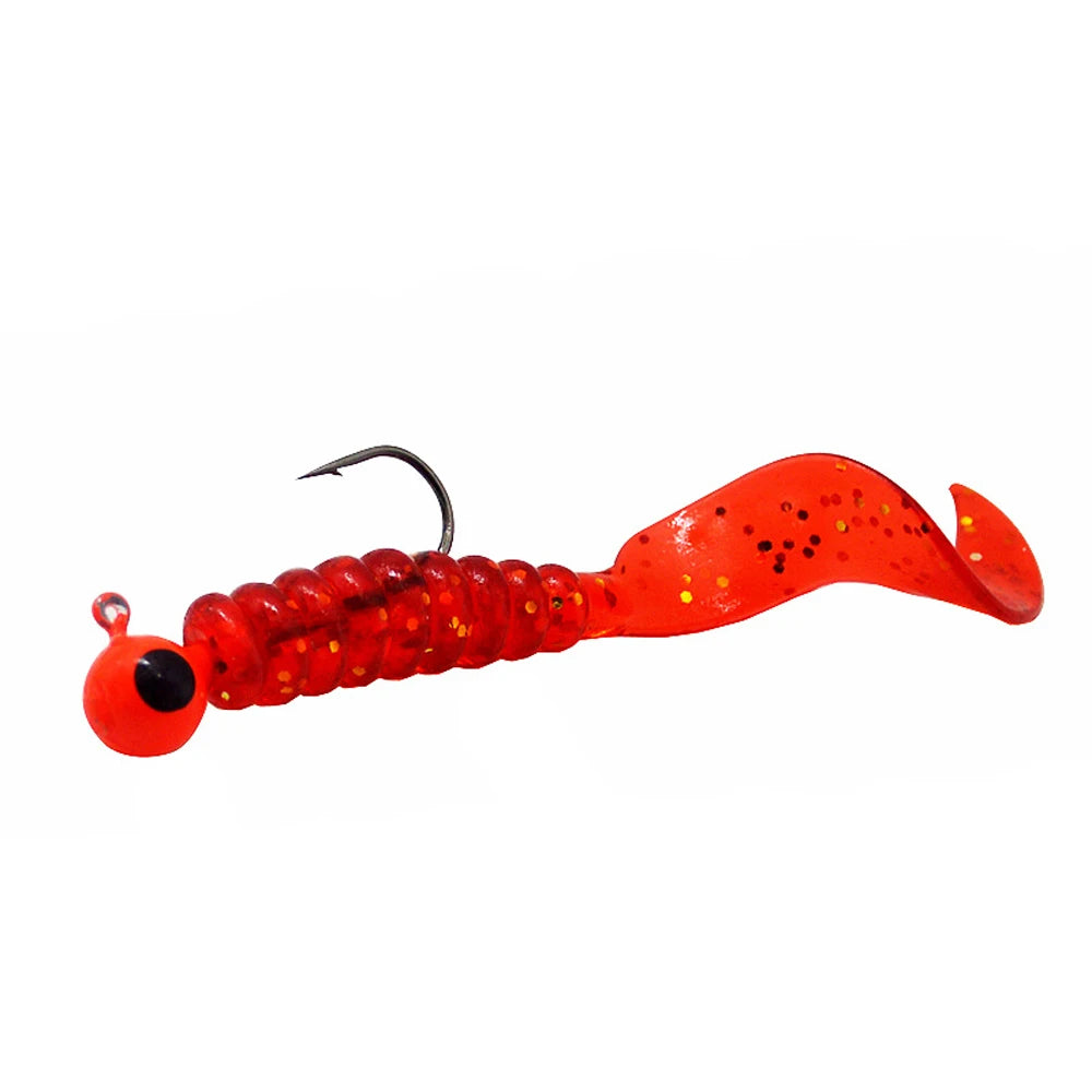 34 peças 1 conjunto 17 peças de anzóis de pesca em metal com cabeça de jig + 17 peças de isco de minhoca macio, isco artificial de silicone para peixes