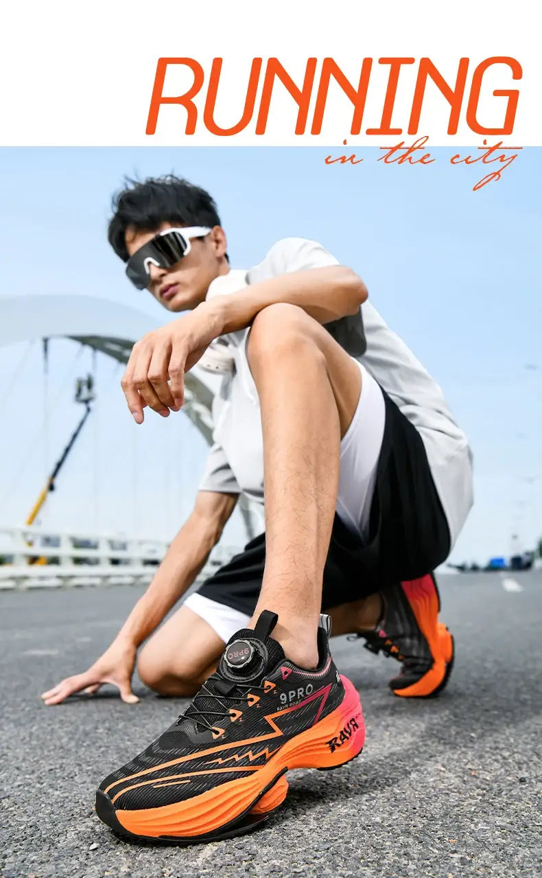 Ténis de corrida para homem 2025 com amortecimento de placa de carbono para corrida de maratona, calçado desportivo confortável e antiderrapante