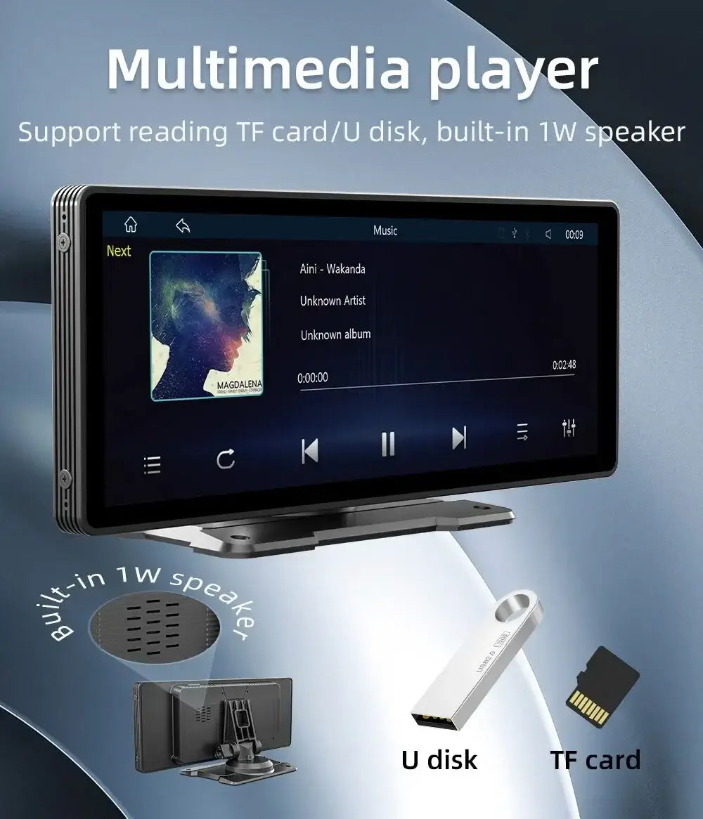 Rádio automóvel universal com ecrã de 10,26" Carplay, multimédia, Wi-Fi, leitor de vídeo, ecrã Carplay sem fios + câmara de 12 LEDs para Apple ou Android