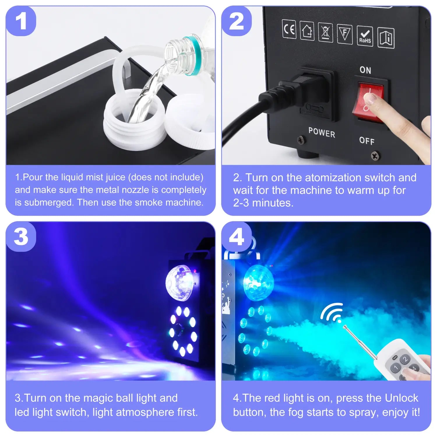 Máquina de fumo e nevoeiro Datewink 700W, 9 LEDs RGB, luzes de palco, efeito, controlo remoto, ejetor de nevoeiro para discoteca, DJ, festa de Natal, casamento