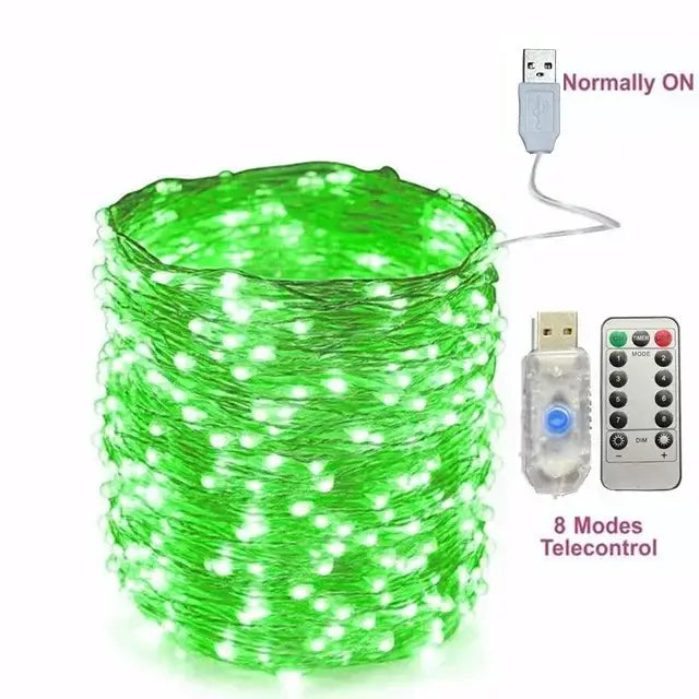 Cordão de Luz LED USB para Natal e Decoração 8 Modos com Controlo Remoto