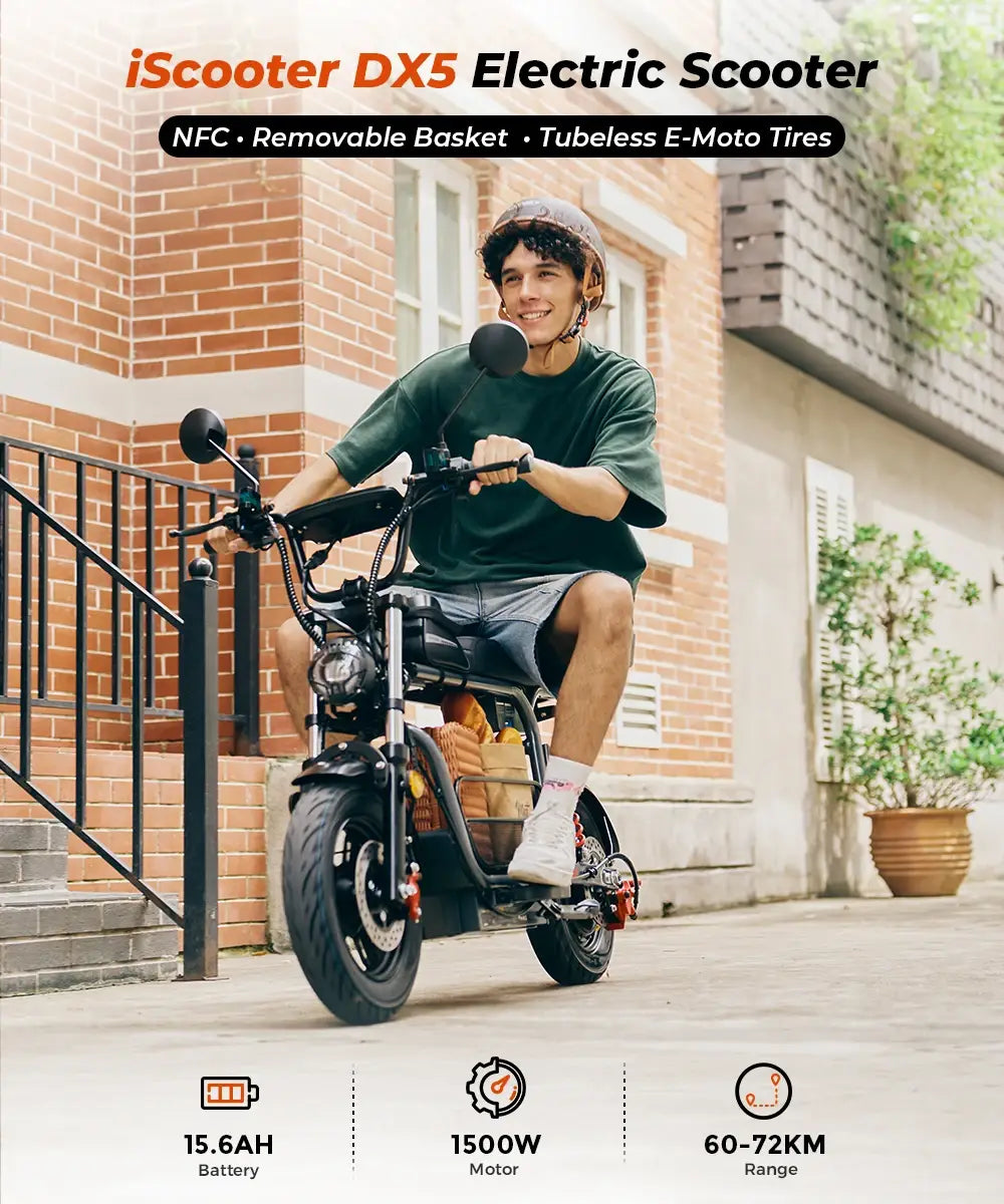 Iscooter DX5 Scooter Elétrica para Adultos 1500W 48V 15.6Ah Bateria E Scooter Pneus Insufláveis de 15 Polegadas Scooter Elétrica Urbana