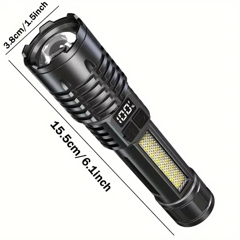 Lanterna LED de alta potência, potente, recarregável, tipo C, COB, com luz lateral, para campismo e caminhadas ao ar livre