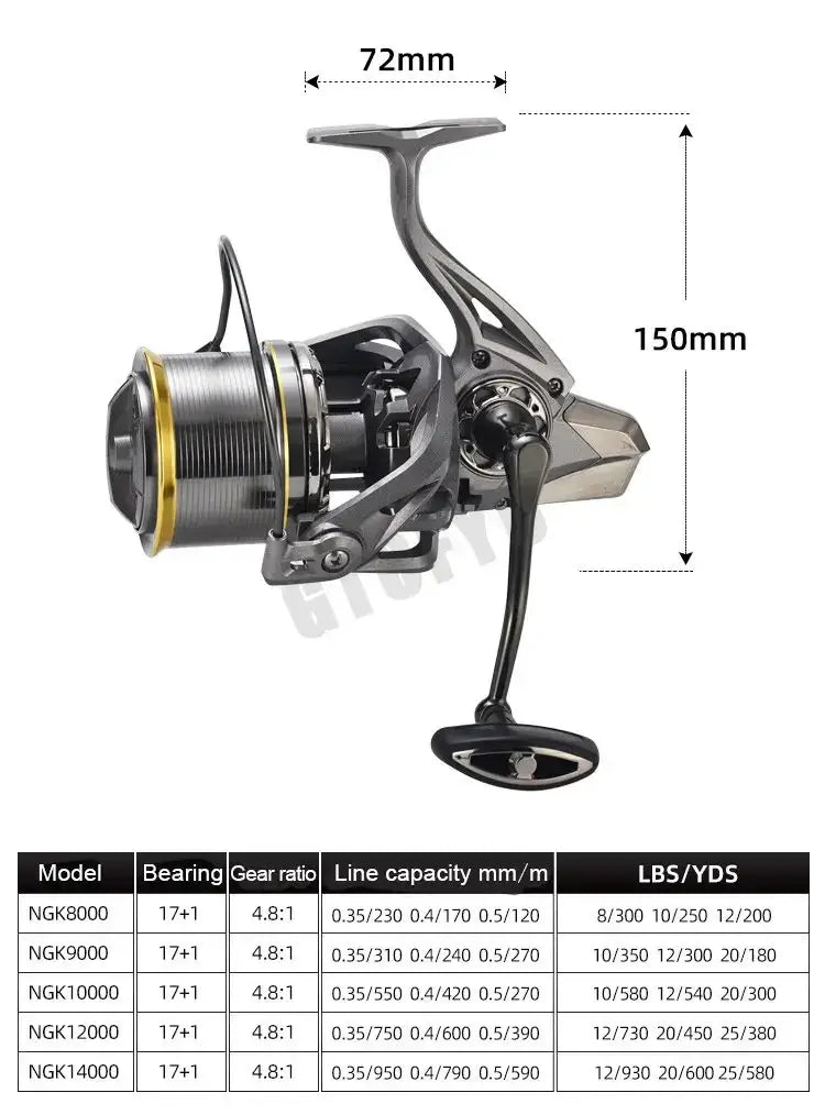 Carreto de pesca giratório 50 kg âncora 18 rolamentos 10000S 12000S 14000S carreto forte fundição longa pesca marítima robalo roda