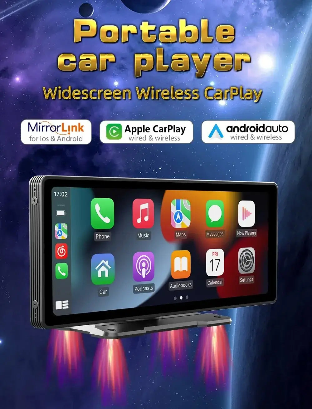 Rádio automóvel universal com ecrã de 10,26" Carplay, multimédia, Wi-Fi, leitor de vídeo, ecrã Carplay sem fios + câmara de 12 LEDs para Apple ou Android
