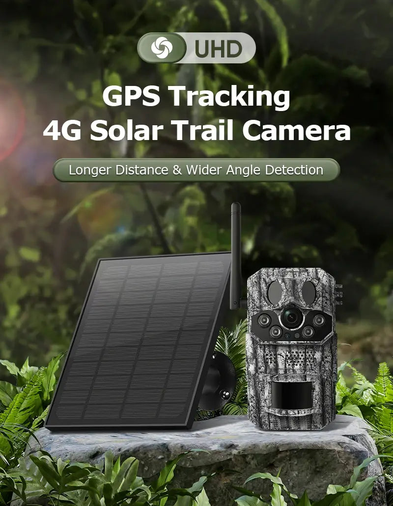 Câmara de rasto celular Ucon 4G LTE, câmara solar de 5 MP, movimento PIR ativado, tempo de disparo de 0,2 s, visão noturna, câmaras de caça de vida selvagem