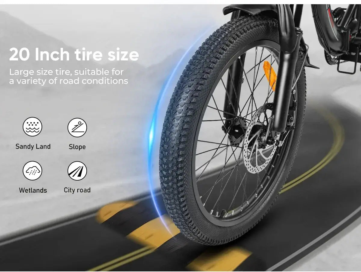 Bicicleta elétrica dobrável CY20, motor 350W, bateria de lítio removível, bicicleta elétrica para adultos, 7 velocidades, pneu de 20 polegadas, bicicleta elétrica para neveEnviar feedbac
