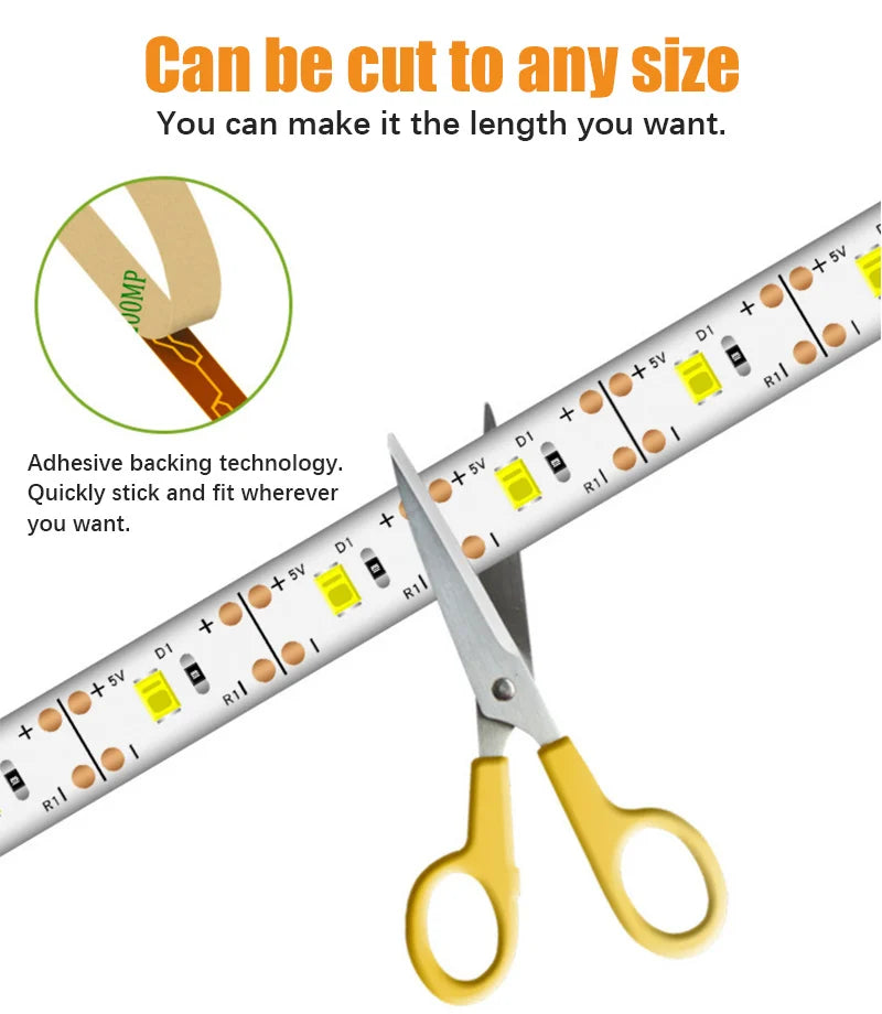 Fita LED com sensor de movimento manual, DC 5V, USB 2835, luz de fundo, TV LED, cozinha, por baixo do armário, lâmpada, fita de luz LED, luzes de díodo