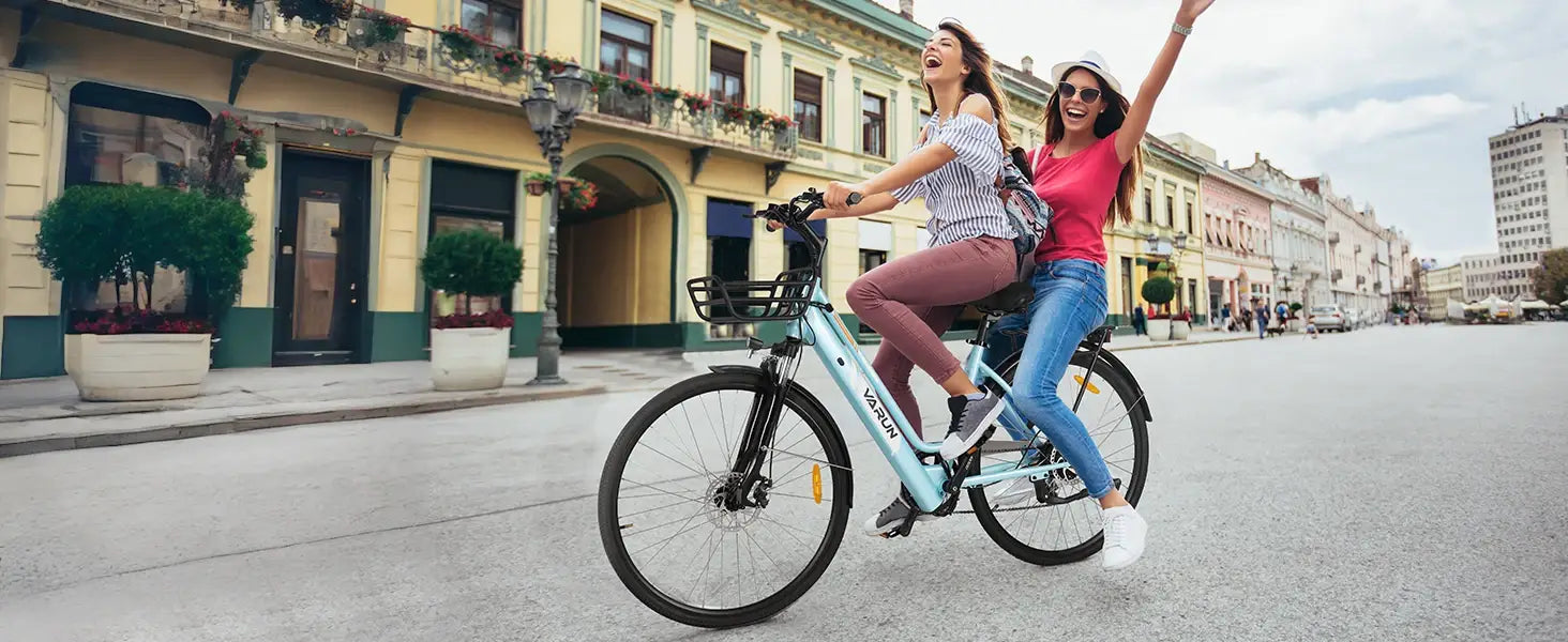 Bicicleta elétrica para mulheres adultas VARUN VARC7008, motor de 250 W, bicicleta elétrica urbana, bateria de 36 V e 10 AH, pneu de 27,5 polegadas, bicicleta elétrica para deslocações diárias