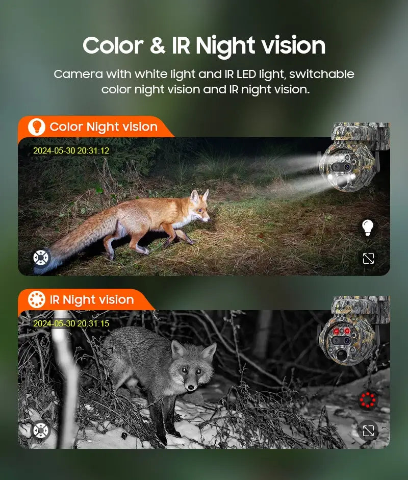 Câmara solar SHIWOJIA 12X ZOOM 4K 8MP, lente dupla 4G, visão 360°, camuflagem, câmara de caça ao ar livre a cores, bateria de 7800mAh, aplicação Ubox
