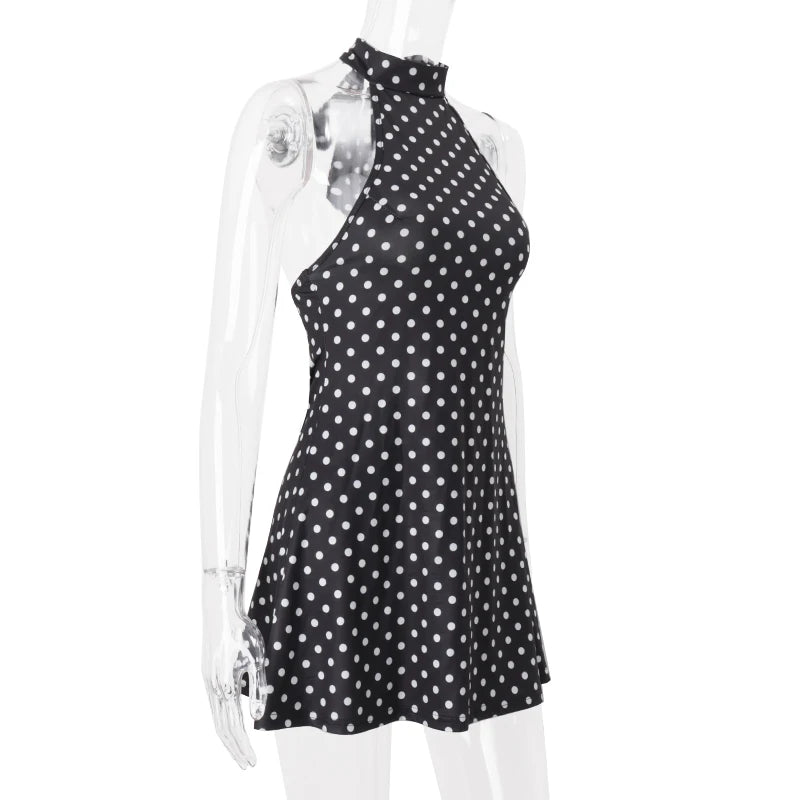 Vestido Candyhot Polka Dot Sem Mangas Cintura Alta Mini