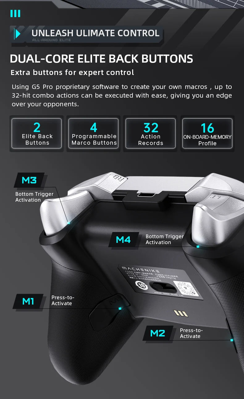 Machenike G5 Pro Elite Hall Trigger Joystick Wireless Game Control Botões mecânicos tácteis para Switch PC Android IOS
