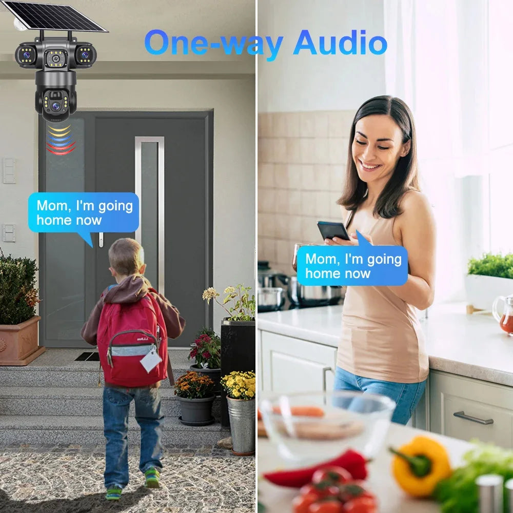 Câmara solar 4G Sim Outdoor 3 lentes 3 ecrãs Zoom 10X PIR Câmaras de deteção humana à prova de água Visão noturna CCTV Proteção de segurança