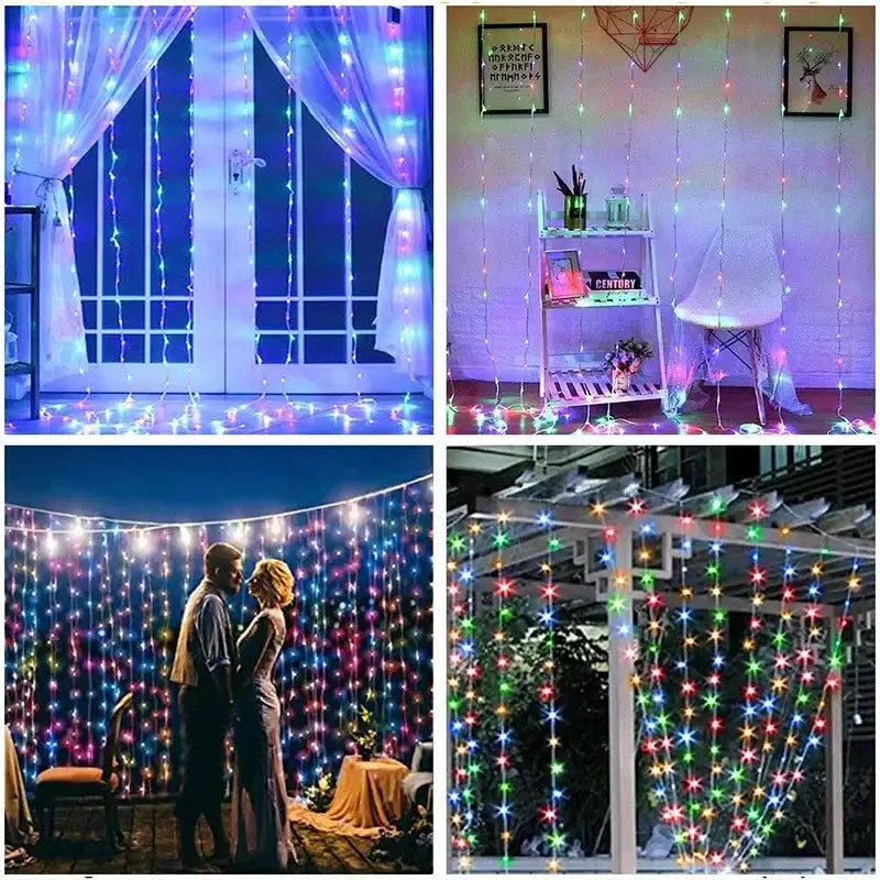 Cortina LED 3M com luzes de fadas para decoração, grinalda de Natal com 8 modos para casa, jardim, festa de Natal, ano novo, casamento