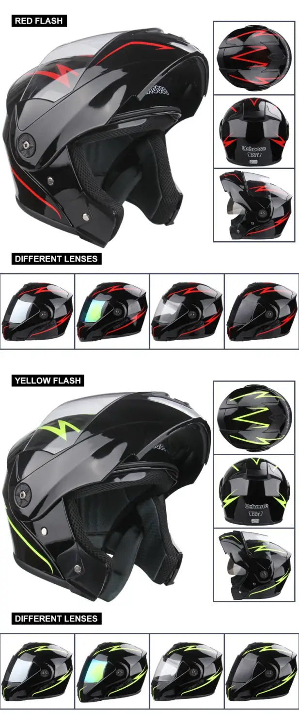 Capacete de moto com certificação DOT Uchoose, capacete de secção transversal de lente dupla, capacete de segurança modular flip, capacete unissexo com viseira