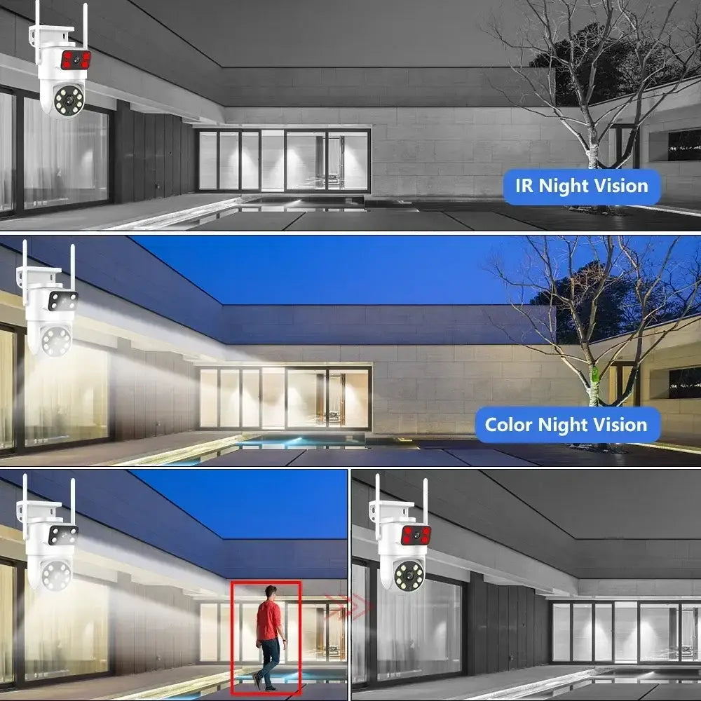 Câmara de vigilância de vídeo de segurança exterior 4K 8MP Tuya com lente dupla PTZ WIFI Full HD ecrã duplo Ai rastreamento automático humano