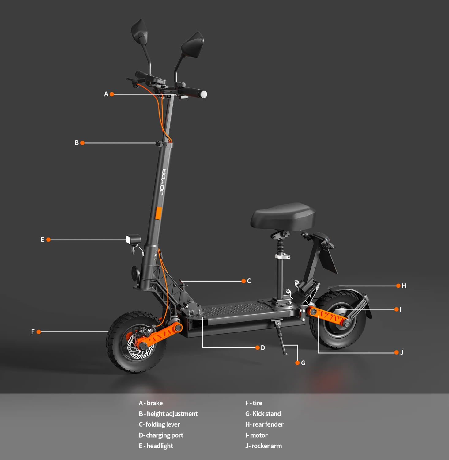 Scooter elétrica Joyor S8E, motor de 800 W, bateria de 48 V e 26 AH, pneus de 10 polegadas, scooter elétrica para adultos, velocidade máxima de 45 km/h, autonomia de 80 km, scooter urbana