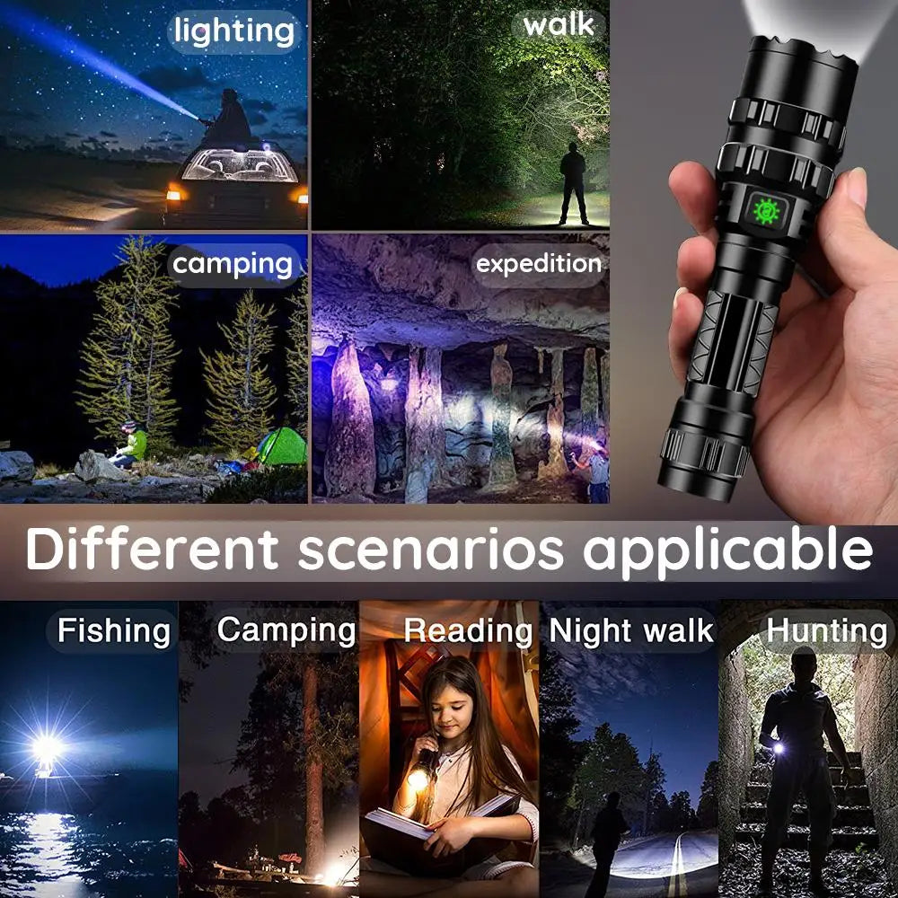 Lanterna tática de caça LED recarregável por USB à prova de água, conjunto profissional de luzes noturnas para tiro
