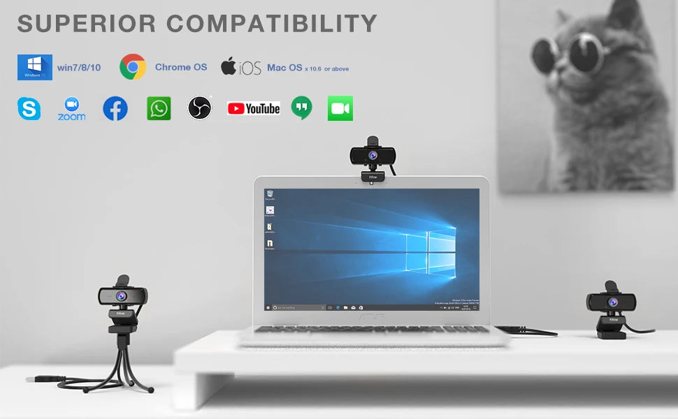Webcam FIFINE 1440p Full HD com Microfone e Tripé para PC