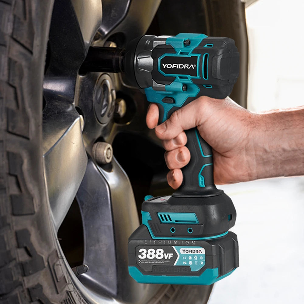 Chave de impacto elétrica sem escovas YOFIDRA 1200N.m, 5 engrenagens, chave de fendas de 1/2'', ferramenta elétrica para reparação automóvel, para bateria Makita de 18V