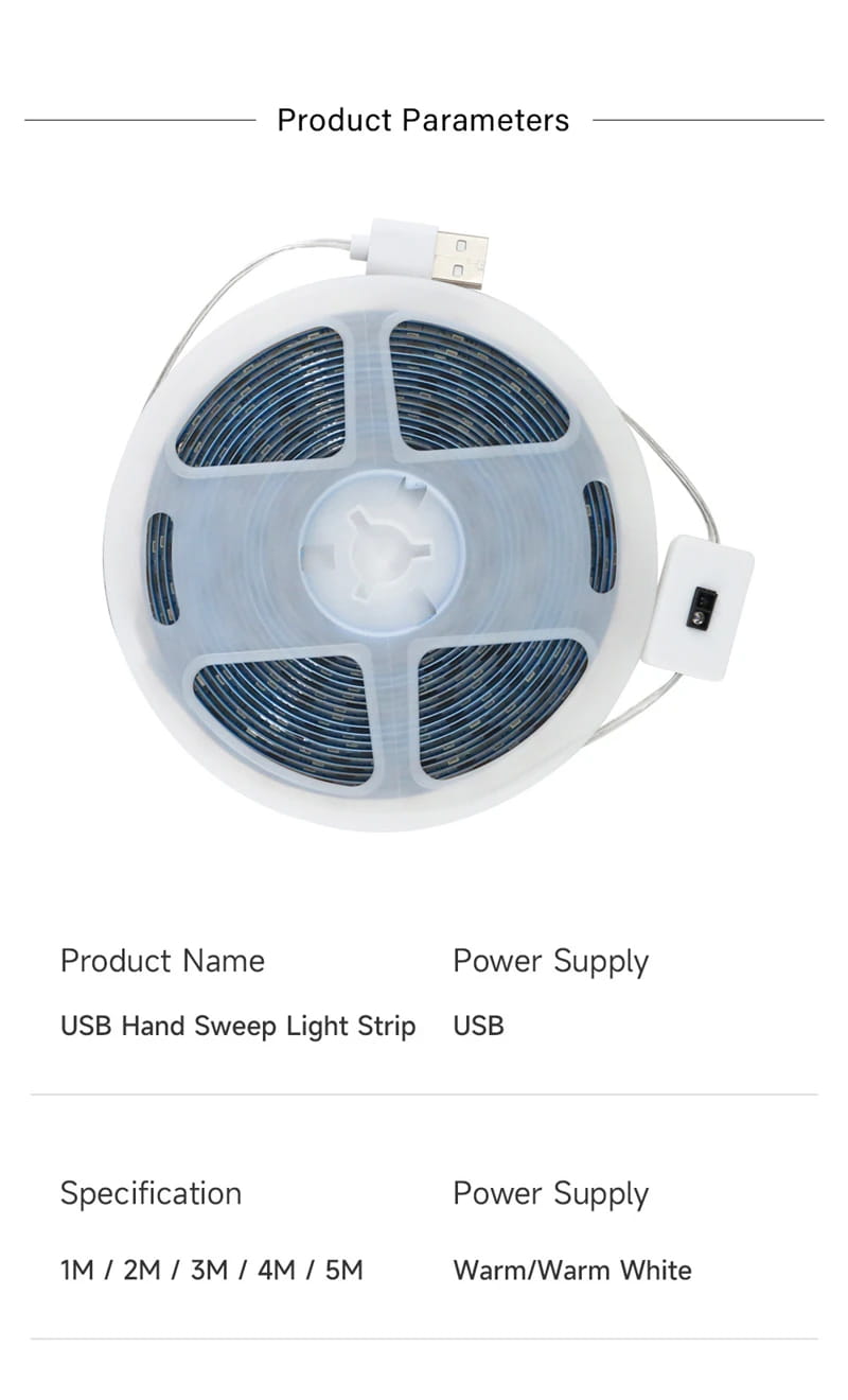 Fita LED com sensor de movimento manual, DC 5V, USB 2835, luz de fundo, TV LED, cozinha, por baixo do armário, lâmpada, fita de luz LED, luzes de díodo