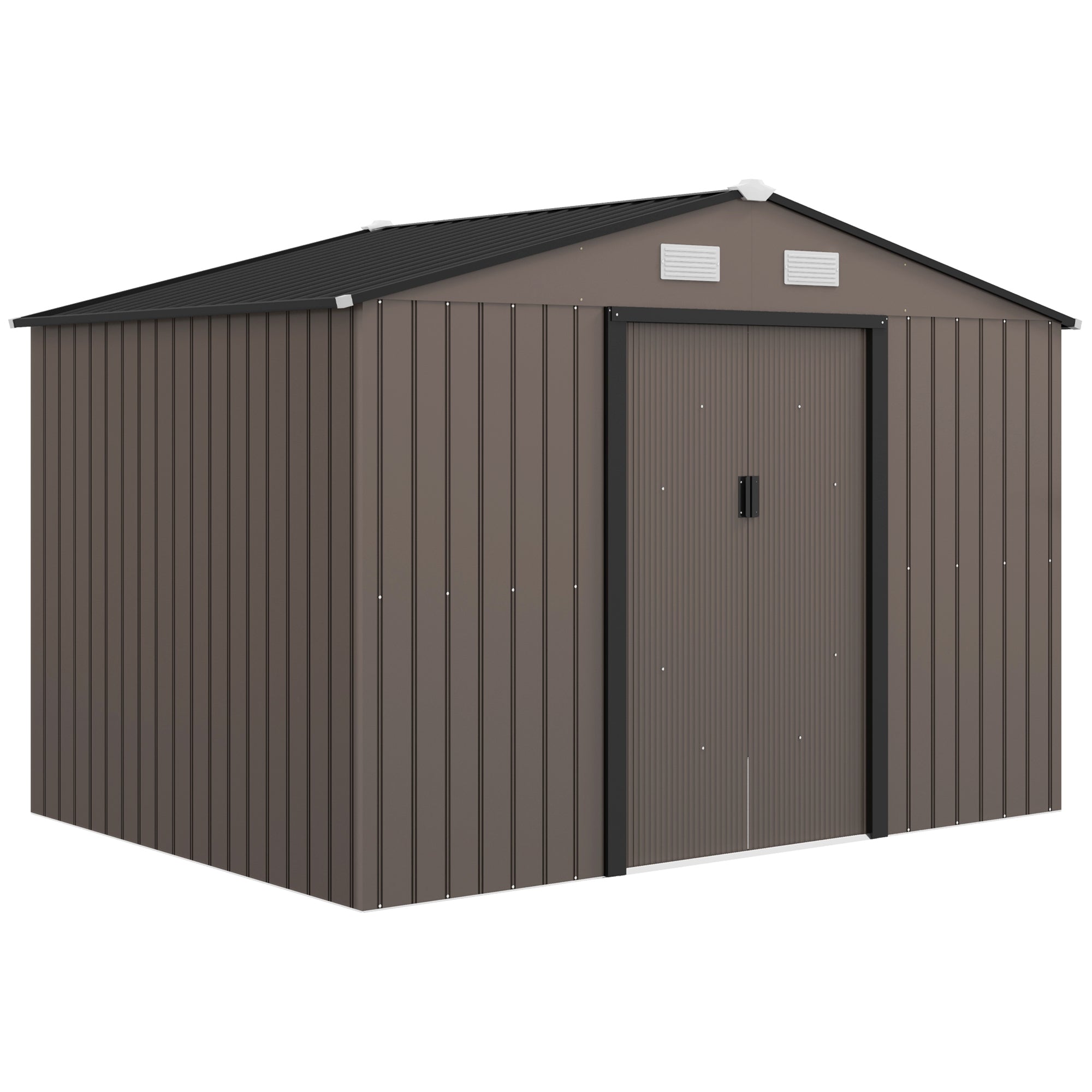 Abrigo de Jardim 277x195x192 cm Metálico para Armazenamento de Ferramentas com Base de Reforço Incluída Madeira