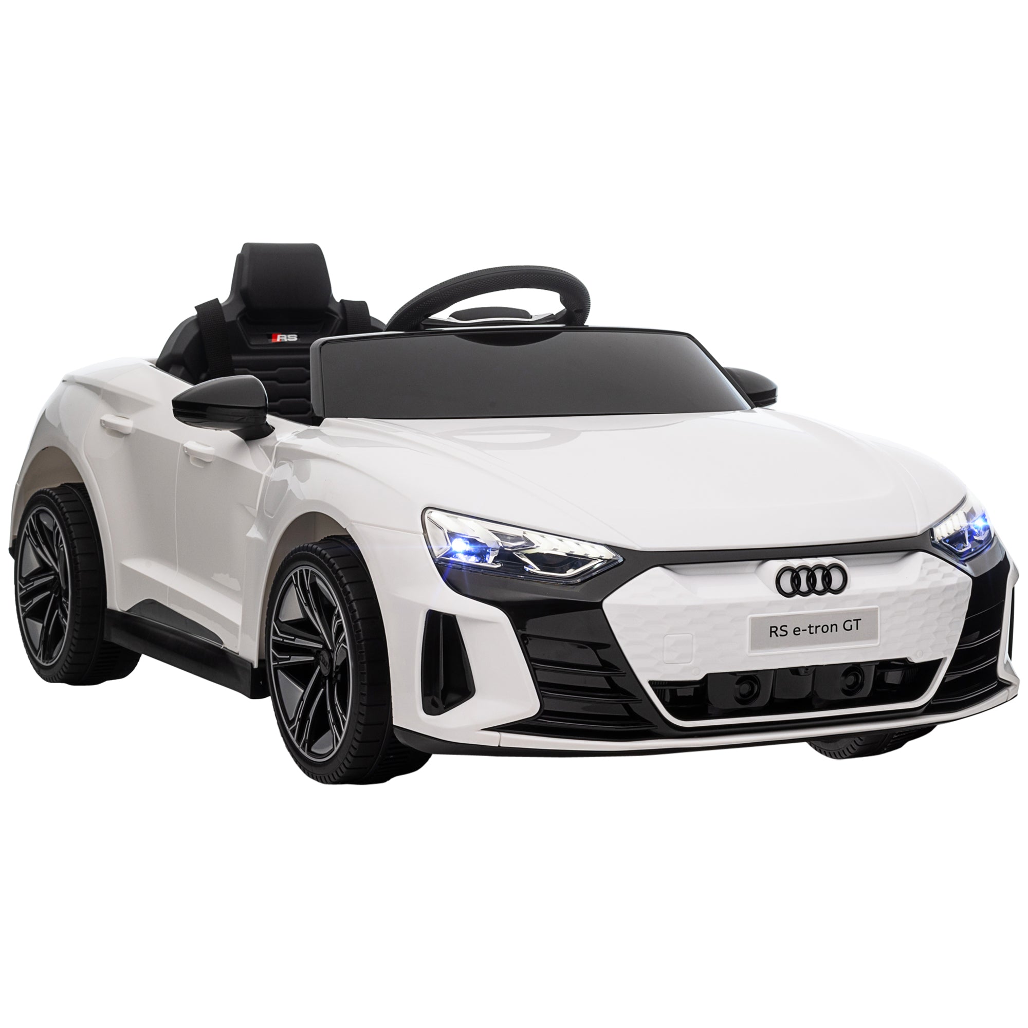 Carro Elétrico AUDI RS E-Tron GT 12V com 2 Motores Controlo Remoto Faróis LED Buzina Música USB 3-5km/h 103x58x41cm Branco
