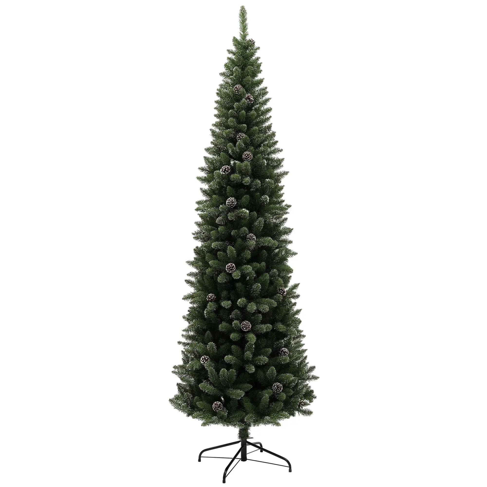 Árvore artificial realista de Natal fina pré-iluminada com pinhas