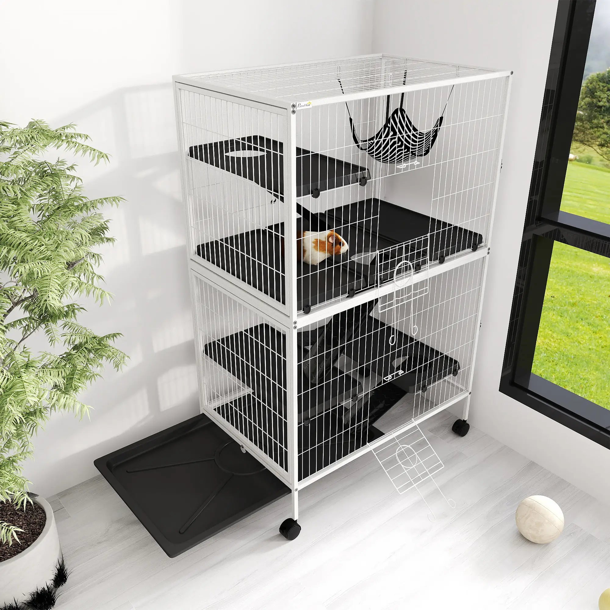 Gaiola para Roedores 80x52x128 cm com Rodas e 4 Níveis Cinza Escuro