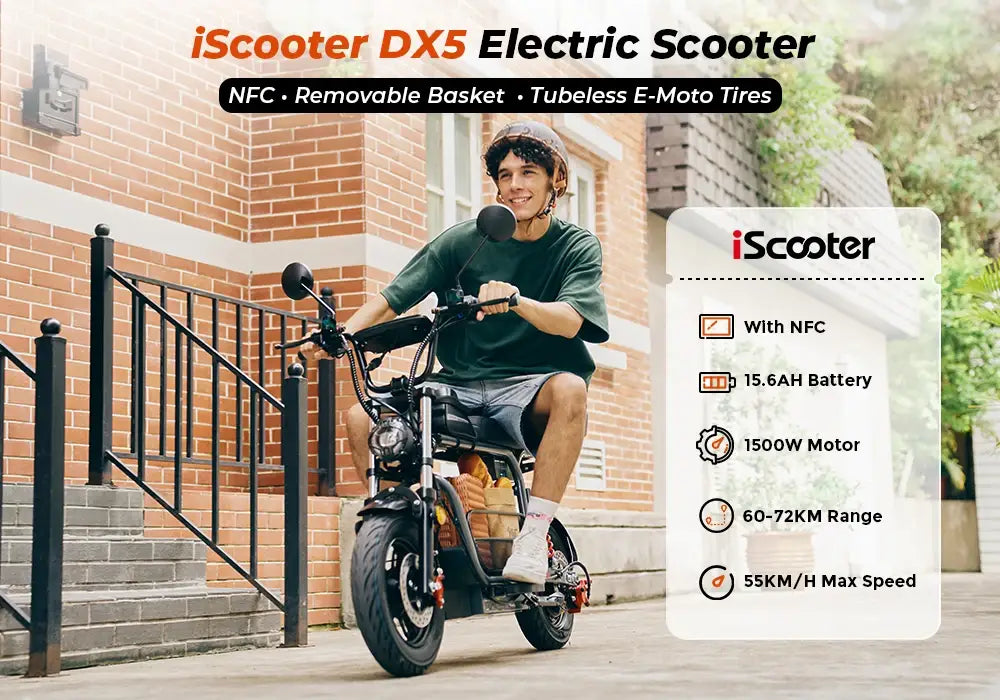 Iscooter DX5 Scooter Elétrica para Adultos 1500W 48V 15.6Ah Bateria E Scooter Pneus Insufláveis de 15 Polegadas Scooter Elétrica Urbana