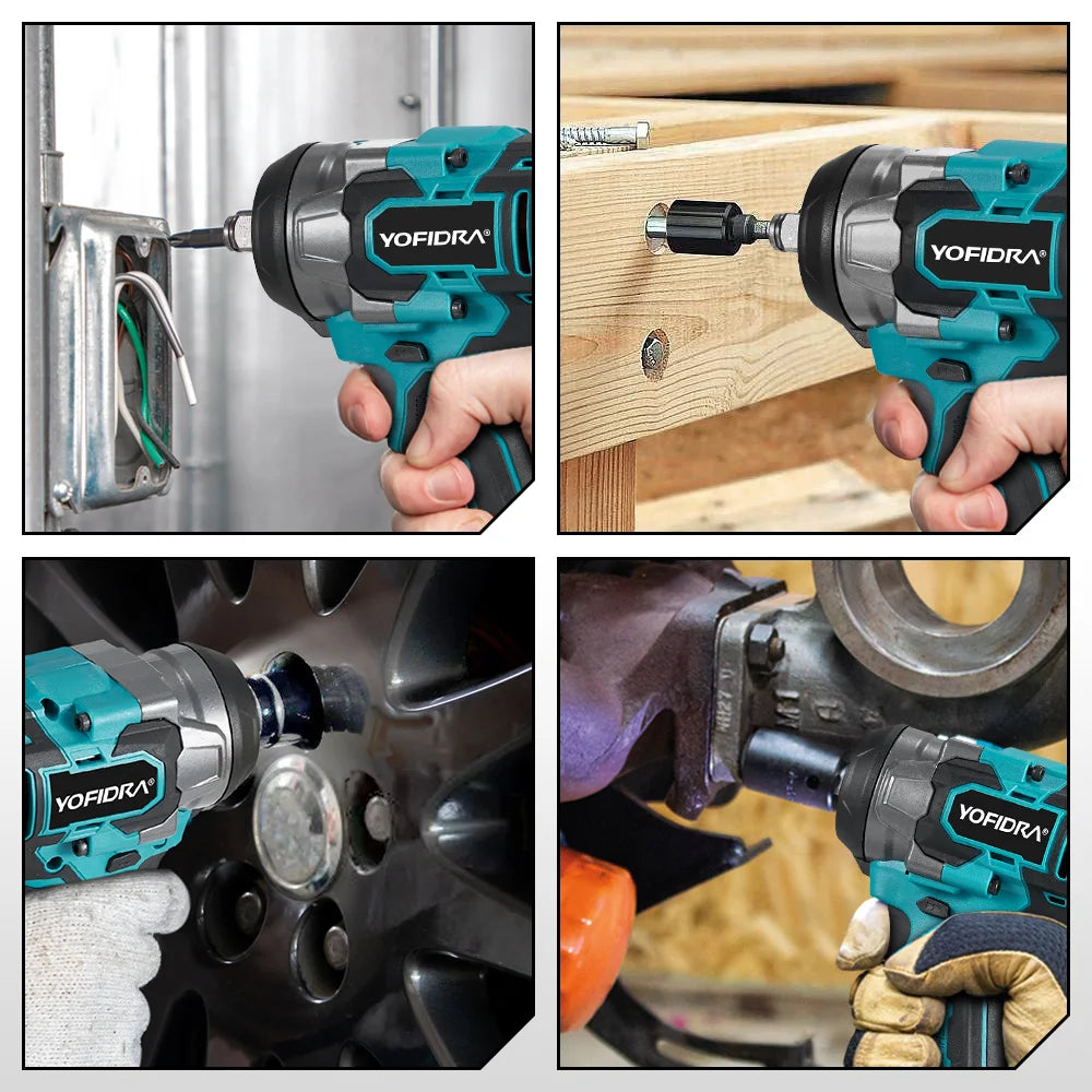 Chave de impacto elétrica sem escovas YOFIDRA 1200N.m, 5 engrenagens, chave de fendas de 1/2'', ferramenta elétrica para reparação automóvel, para bateria Makita de 18V