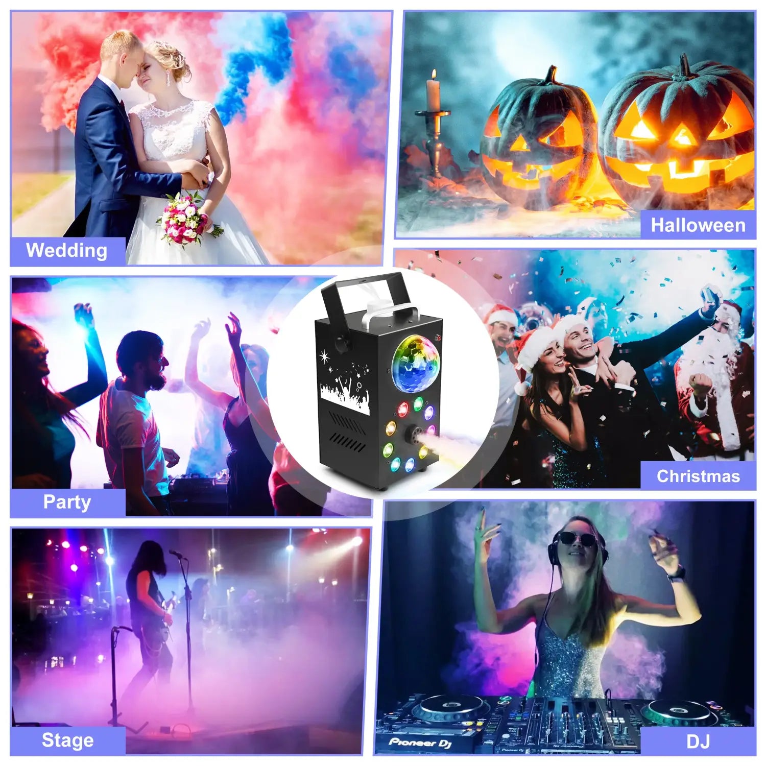 Máquina de fumo e nevoeiro Datewink 700W, 9 LEDs RGB, luzes de palco, efeito, controlo remoto, ejetor de nevoeiro para discoteca, DJ, festa de Natal, casamento