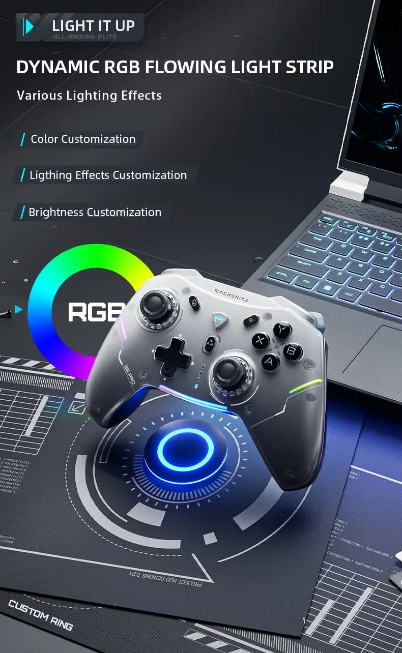 Machenike G5 Pro Elite Hall Trigger Joystick Wireless Game Control Botões mecânicos tácteis para Switch PC Android IOS