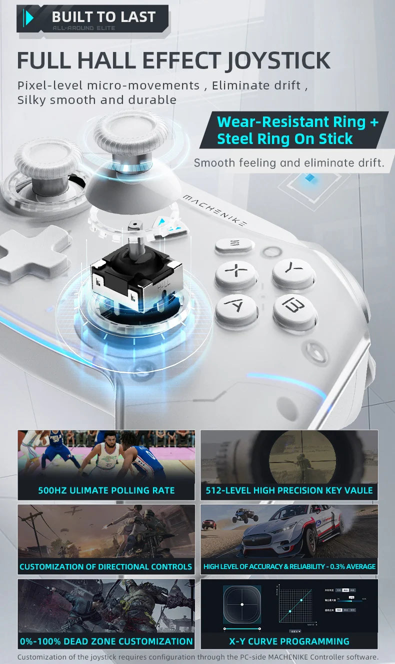 Machenike G5 Pro Elite Hall Trigger Joystick Wireless Game Control Botões mecânicos tácteis para Switch PC Android IOS