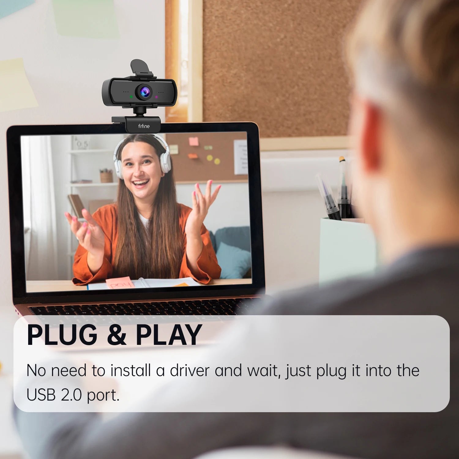 Webcam FIFINE 1440p Full HD com Microfone e Tripé para PC