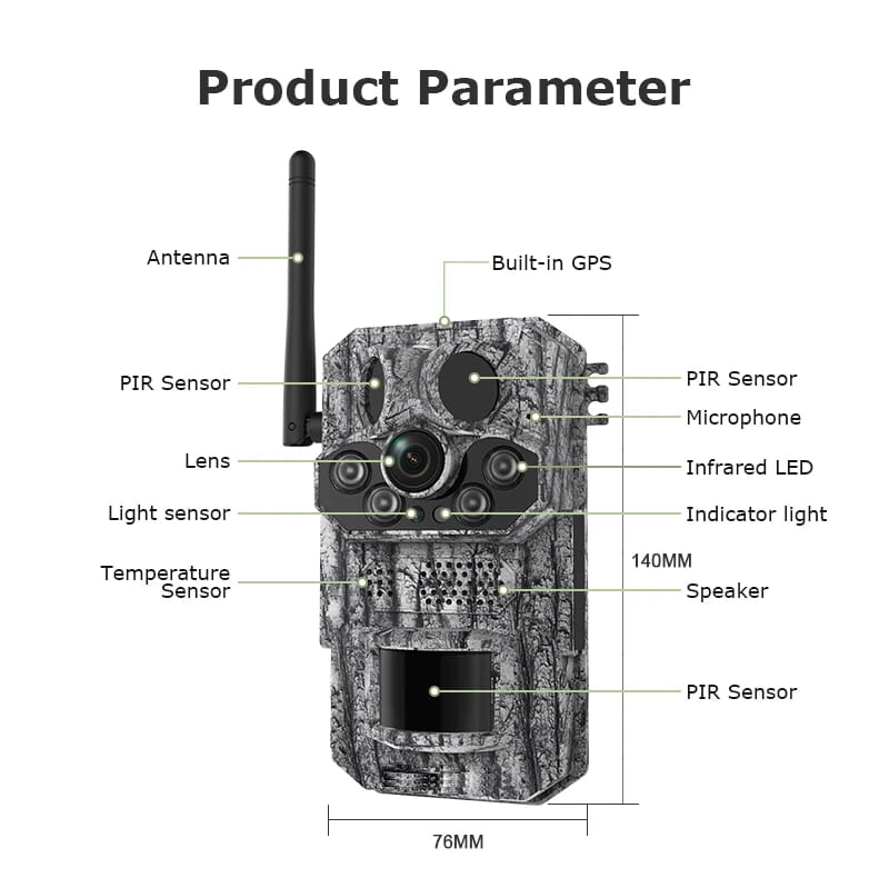 Câmara de rasto celular Ucon 4G LTE, câmara solar de 5 MP, movimento PIR ativado, tempo de disparo de 0,2 s, visão noturna, câmaras de caça de vida selvagem