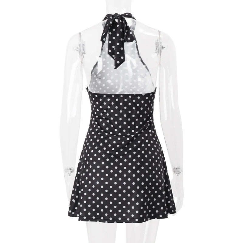 Vestido Candyhot Polka Dot Sem Mangas Cintura Alta Mini