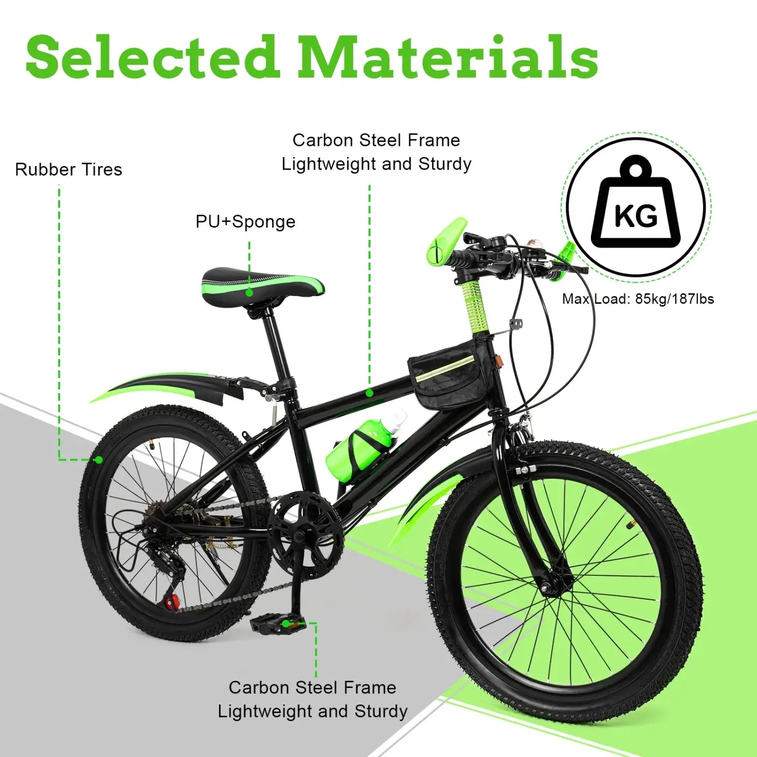 Bicicleta infantil de 20" com 7 velocidades, travões de disco duplos, bicicleta infantil unissexo com altura ajustável para BTT, para meninos e meninas
