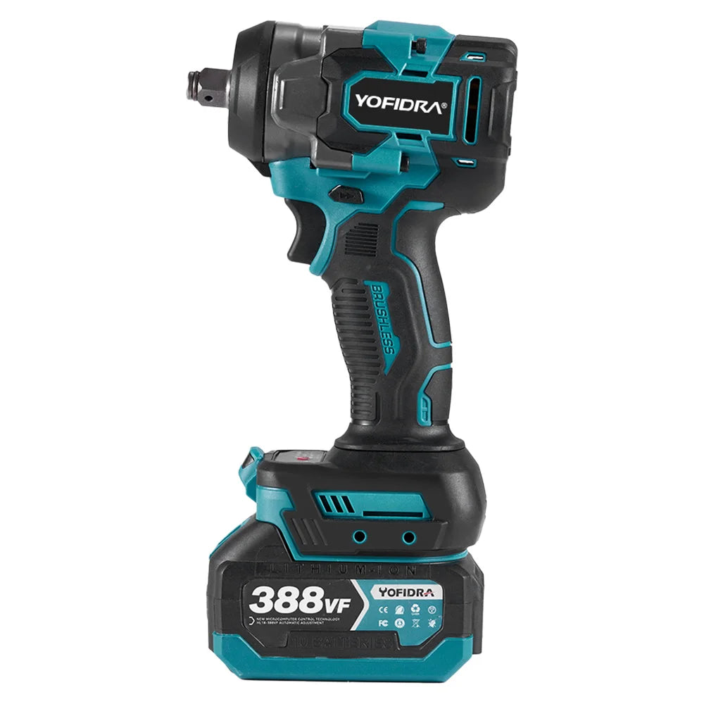 Chave de impacto elétrica sem escovas YOFIDRA 1200N.m, 5 engrenagens, chave de fendas de 1/2'', ferramenta elétrica para reparação automóvel, para bateria Makita de 18V