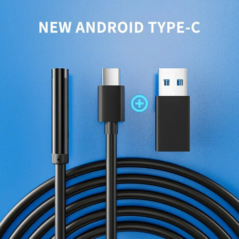 Câmara endoscópica 7.0MM TYPE-C IP67 à prova de água 6 LEDs Ajustável USB Android Flexível Câmaras de inspeção boroscópica para telefone PC