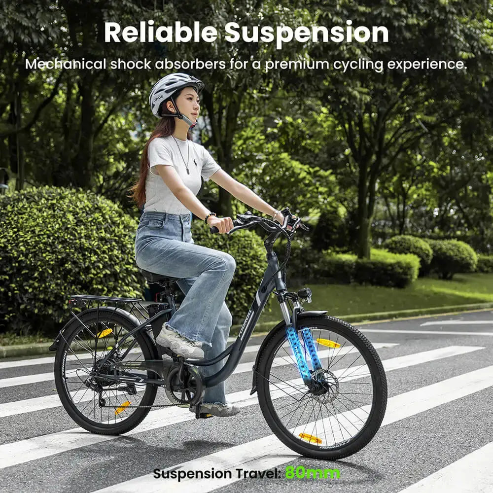 Pneu Touroll de 26", bicicleta urbana elétrica, motor de 250 W, binário de 45 Nm, bateria de 36 V e 15,6 Ah, autonomia de 90 km, 5 níveis de assistência, modo de marcha de 6 km/h