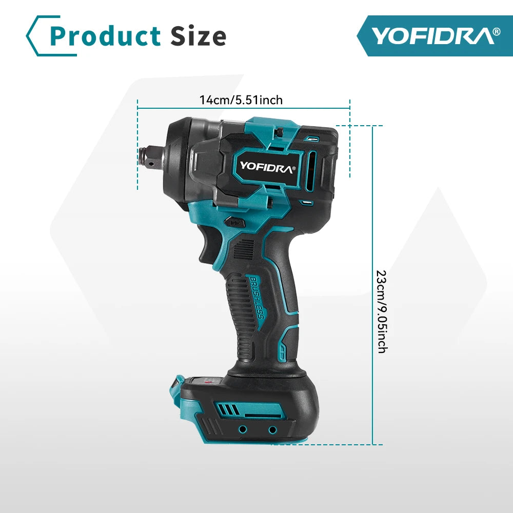 Chave de impacto elétrica sem escovas YOFIDRA 1200N.m, 5 engrenagens, chave de fendas de 1/2'', ferramenta elétrica para reparação automóvel, para bateria Makita de 18V