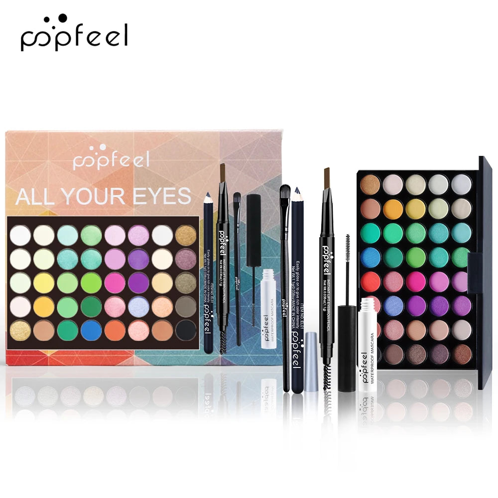 Conjunto de maquilhagem para os olhos POPFEEL paleta sombras eyeliner rímel lápis sobrancelhas caixa ferramentas