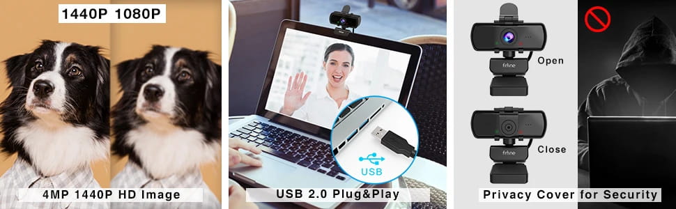 Webcam FIFINE 1440p Full HD para PC com microfone, tripé, para desktop e portátil USB, webcam para transmissão em direto para videochamadas - K420