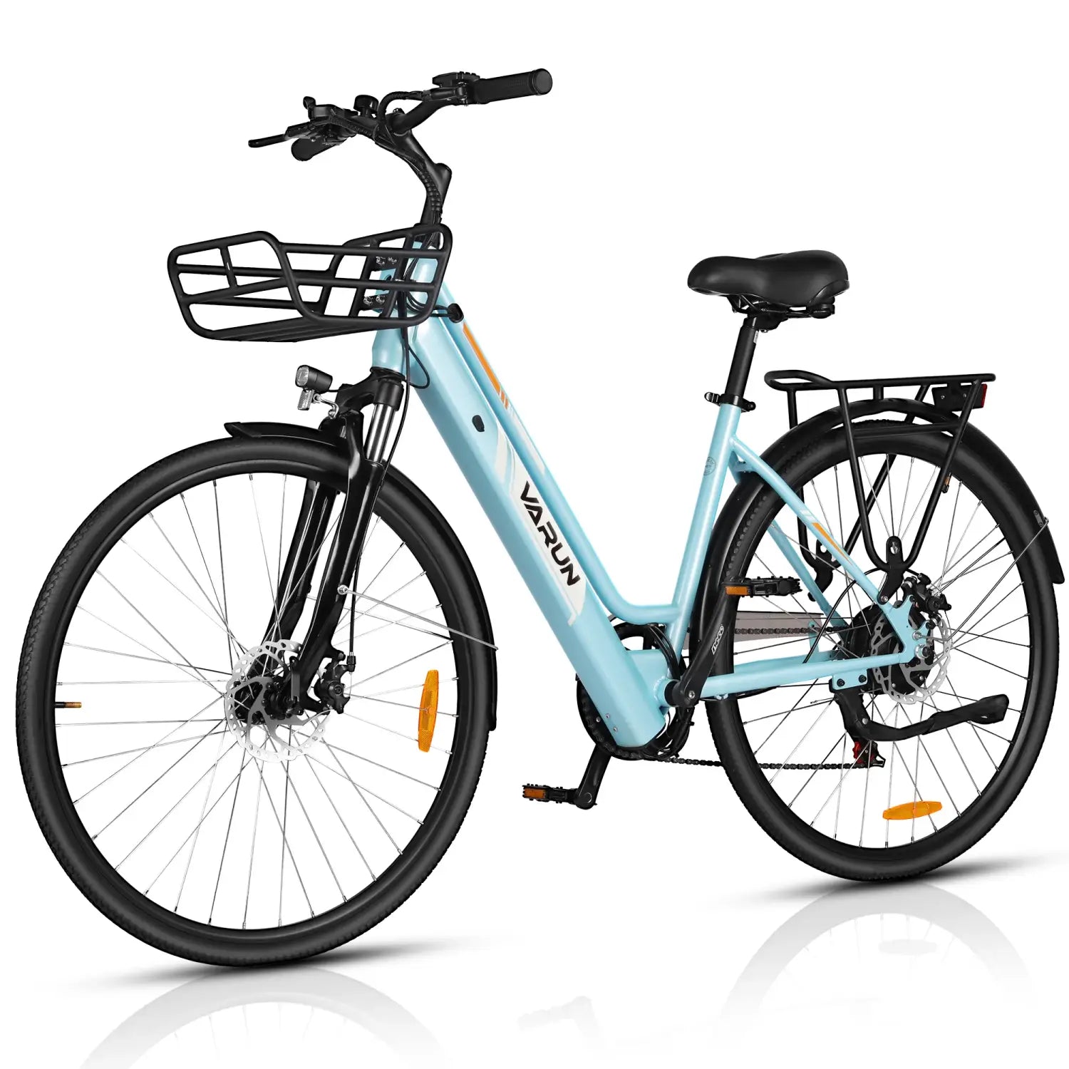 Bicicleta elétrica para mulheres adultas VARUN VARC7008, motor de 250 W, bicicleta elétrica urbana, bateria de 36 V e 10 AH, pneu de 27,5 polegadas, bicicleta elétrica para deslocações diárias