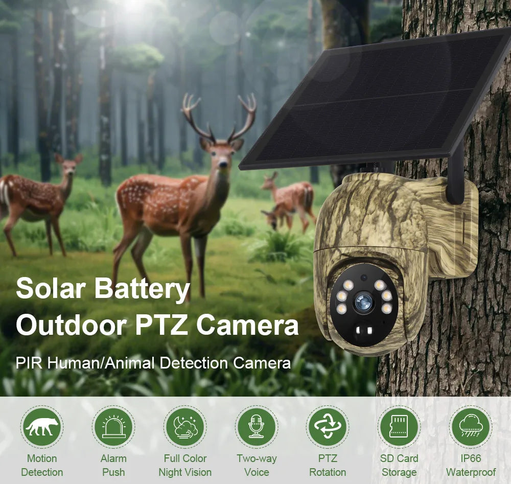 Câmara solar Ubox WiFi 4G LTE Câmara de rasto celular com painel solar Câmara de segurança Visão noturna a cores para vida selvagem ao ar livre