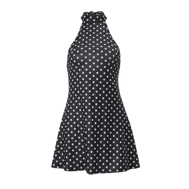 Vestido Candyhot Polka Dot Sem Mangas Cintura Alta Mini