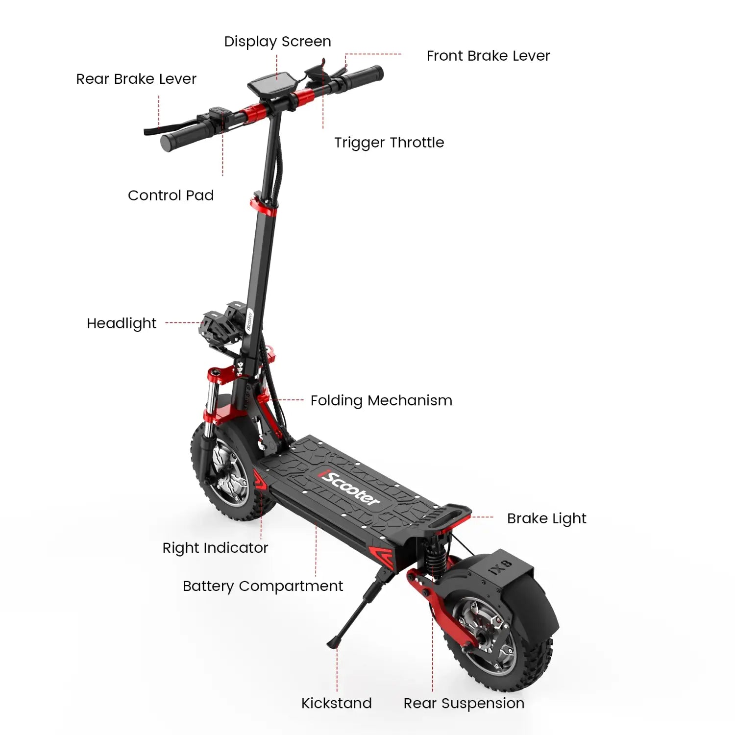 iScooter iX8 Scooter Elétrica, 2 Motores de 1200 W, Bateria de 48 V 20 AH, Pneu de 12 Polegadas, Travões de Disco Hidráulicos Duplos, Suspensão Dianteira e Traseira
