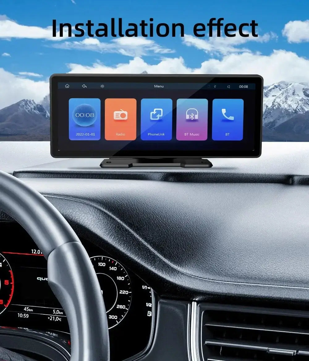Rádio automóvel universal com ecrã de 10,26" Carplay, multimédia, Wi-Fi, leitor de vídeo, ecrã Carplay sem fios + câmara de 12 LEDs para Apple ou Android