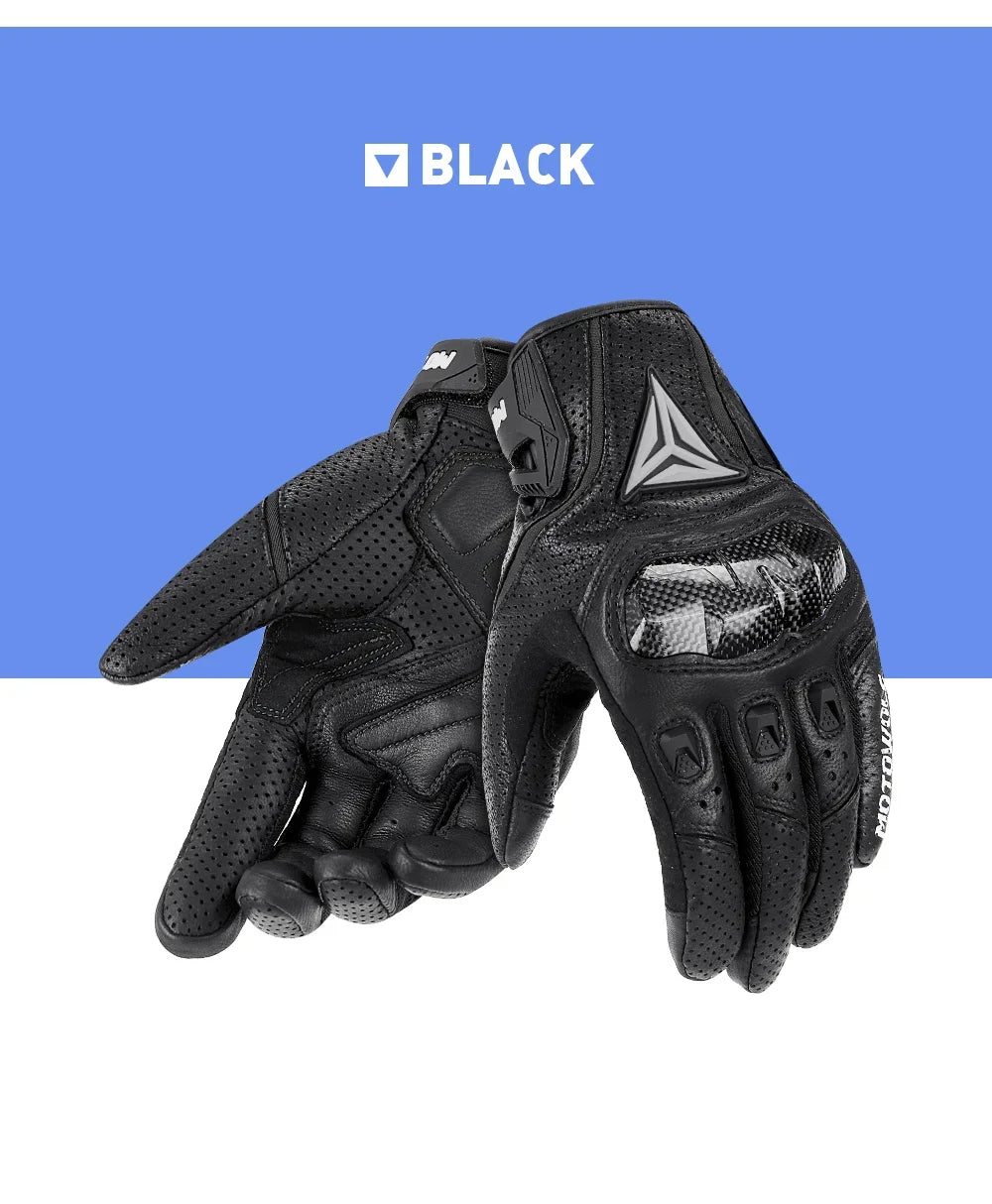 Luvas de moto respiráveis em pele genuína com ecrã táctil, luvas de moto à prova de vento e quentes para conduzir motocross